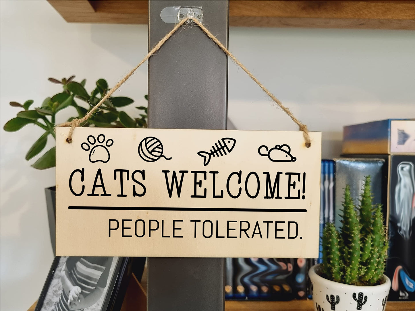 The Plum Penguin Handmade Wooden Hanging Wall Plaque Cats Welcome People Tolerated Funny Cute Sign Pet Lover Cat Mum Dad