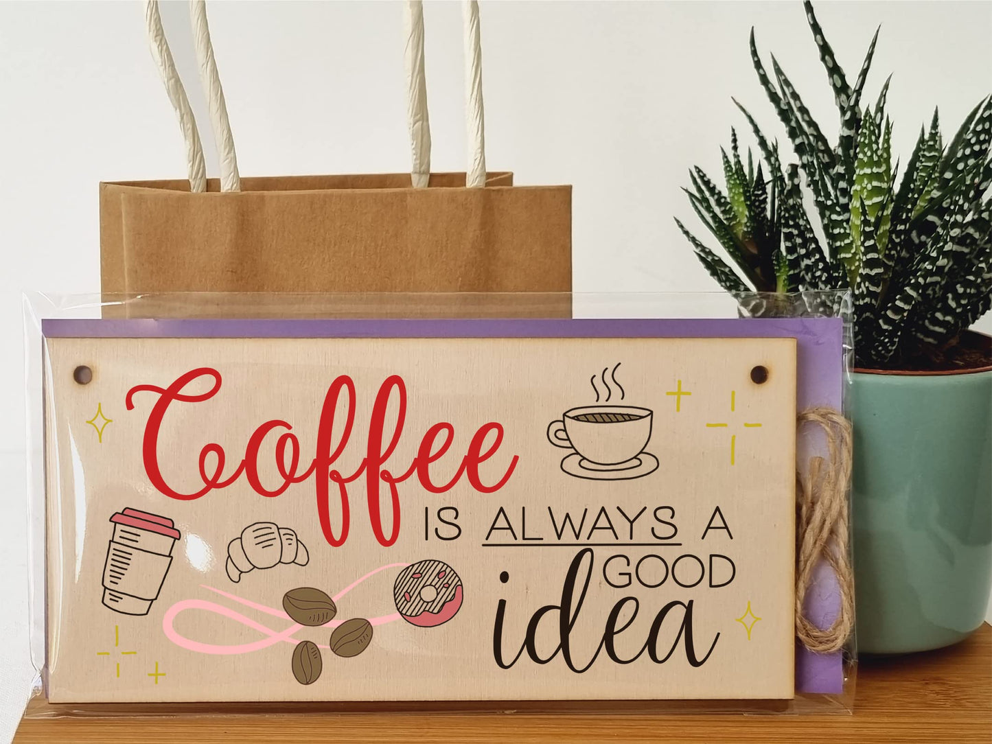 The Plum Penguin Handmade Wooden Hanging Wall Plaque Coffee is Always a Good Idea Fun Decorative Sign Kitchen Coffee Shop