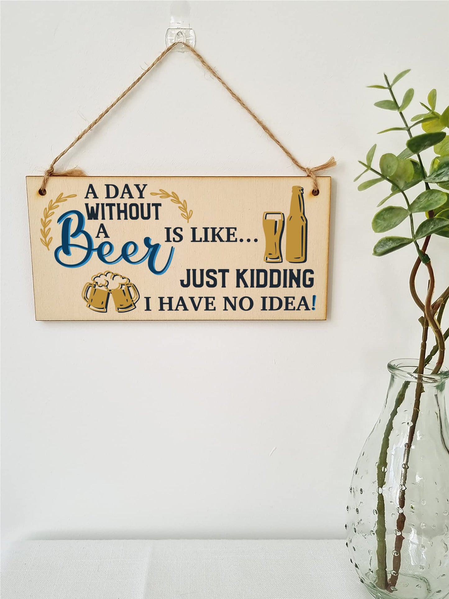 The Plum Penguin A Day Without Beer No Idea Funny Novelty Handmade Wooden Hanging Wall Plaque Gift Home Bar Sign Decoration