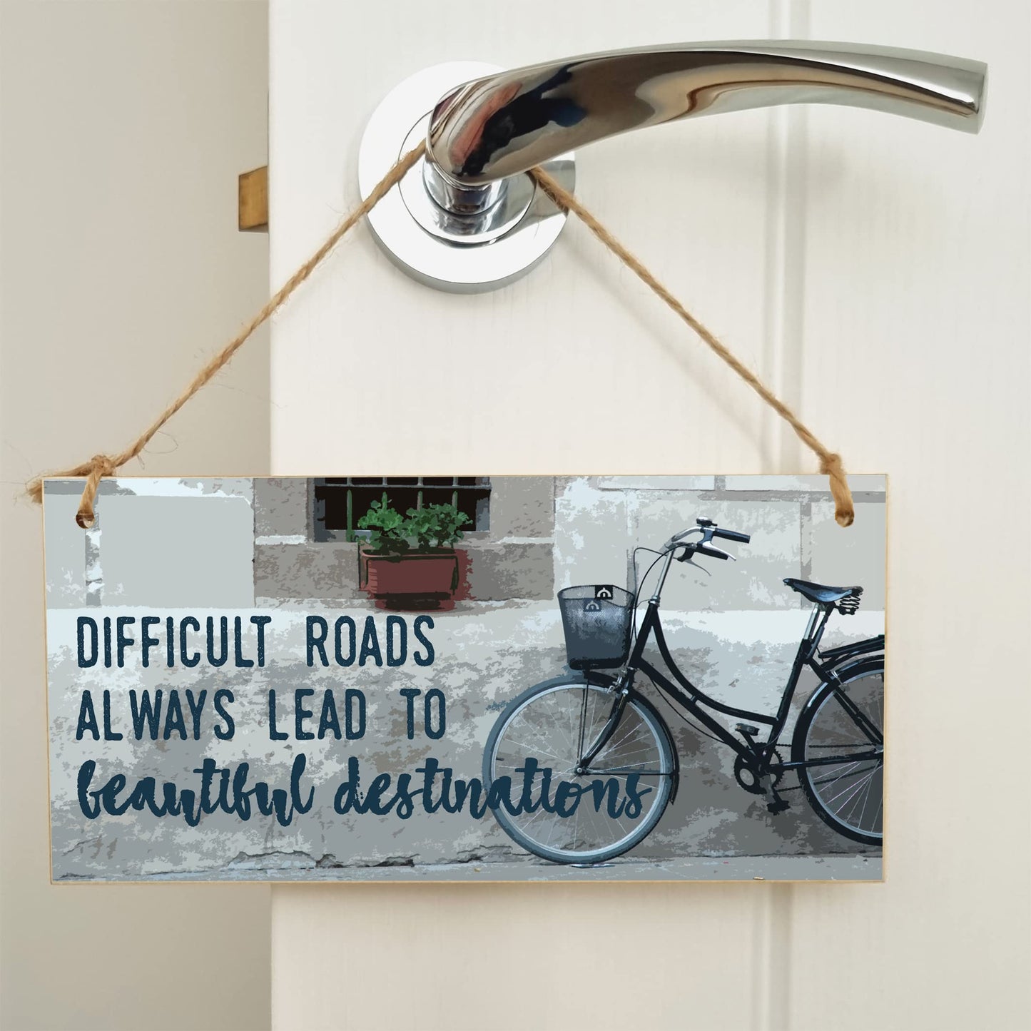 The Plum Penguin Handmade Wooden Hanging Wall Plaque Difficult Roads Lead to Beautiful Destinations Adventure Inspirational Sign