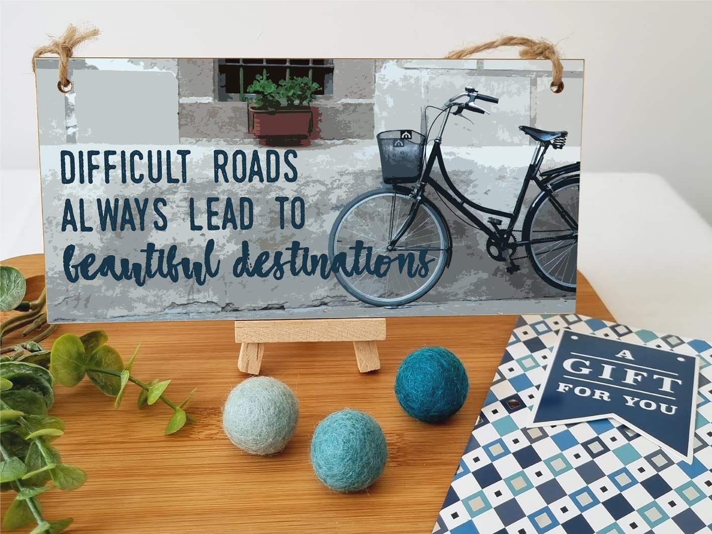 The Plum Penguin Handmade Wooden Hanging Wall Plaque Difficult Roads Lead to Beautiful Destinations Adventure Inspirational Sign