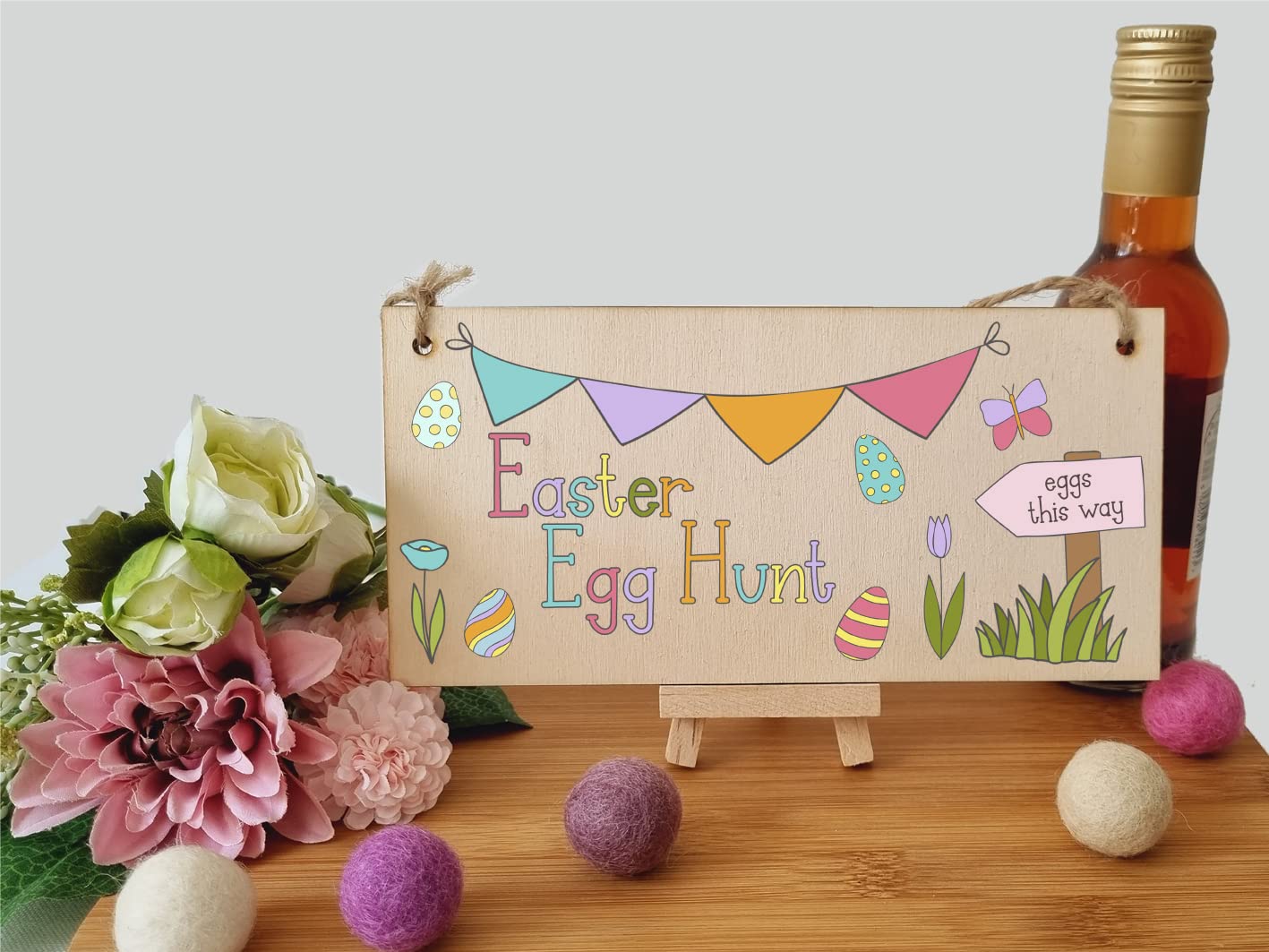 The Plum Penguin Handmade Wooden Hanging Wall Plaque Easter Egg Hunt Cute Fun Kids Easter Sign Garden Kitchen Decoration