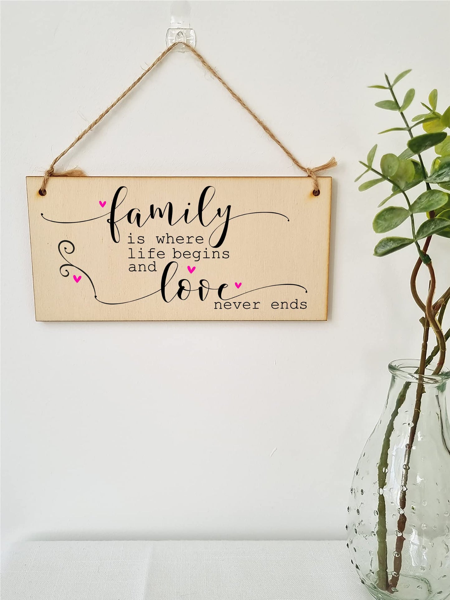 The Plum Penguin Handmade Wooden Hanging Wall Plaque Family Where Life Begins Love Never Ends Decorative Sentimental Sign Gift Family