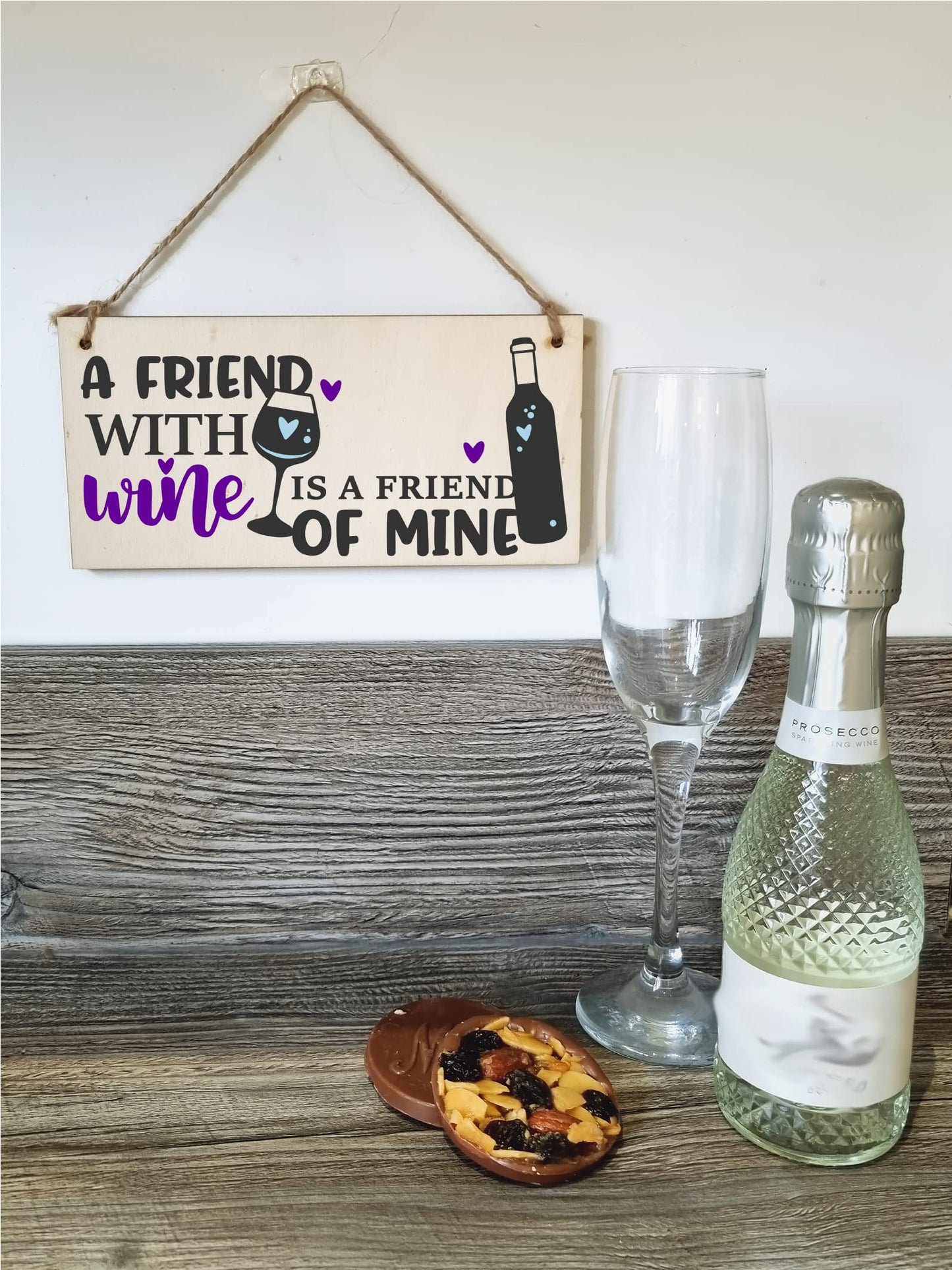 The Plum Penguin Handmade Wooden Hanging Wall Plaque Friend with Wine Friend of Mine Funny Novelty Friendship Sign Home Bar
