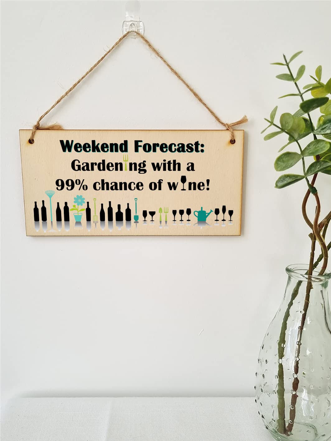 The Plum Penguin Handmade Wooden Hanging Wall Plaque Weekend Forecast Gardening and Wine Novelty Gift Sign for Gardeners