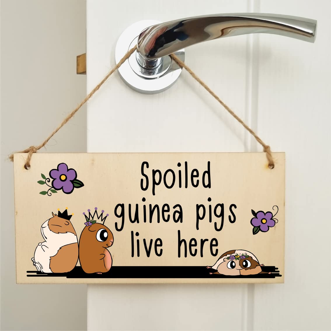 The Plum Penguin Handmade Wooden Hanging Wall Plaque Spoiled Guinea Pigs Live Here Pet Lover Mum Dad Sign