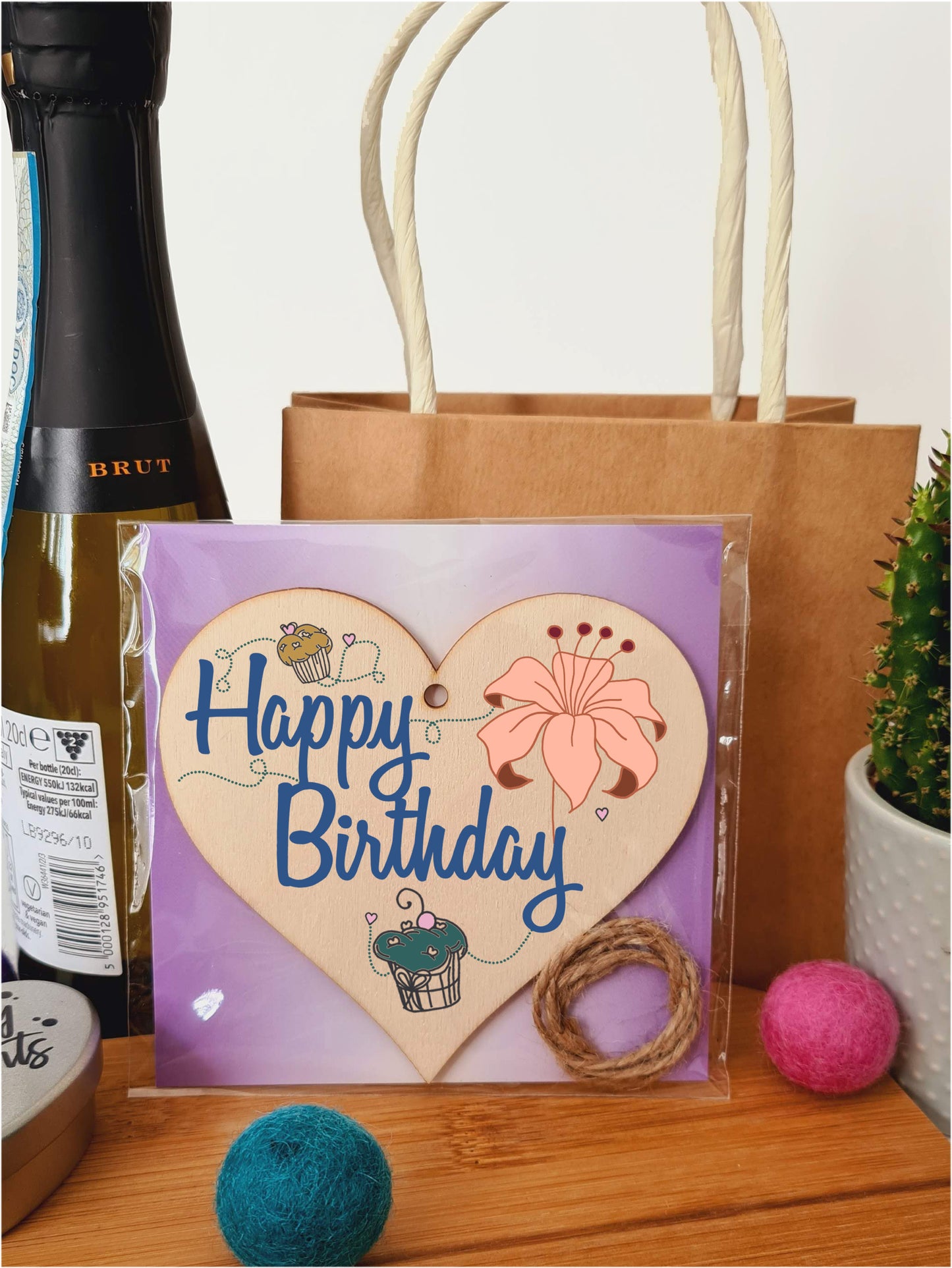 Happy Birthday Floral Rustic Style Party Hanging Heart Wooden Decoration Gift Card Alternative Women Mums