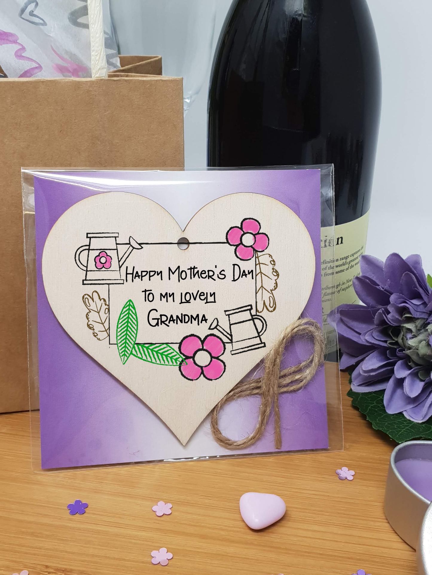 Handmade Wooden Hanging Heart Plaque Mother's Day Gift perfect for lovely Grandmas special keepsake card alternative from grandchildren gardening flowers wall hanger for special grandparent