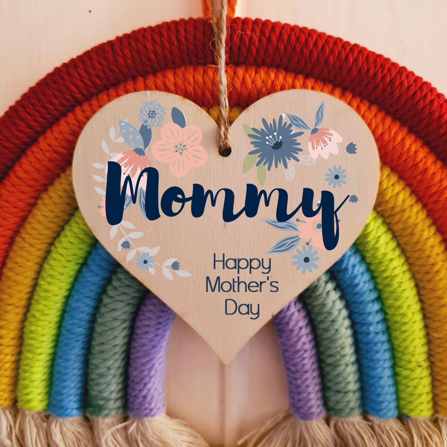Handmade Wooden Hanging Heart Plaque Mother's Day Gift perfect for Mommy stylish floral celebration card alternative from daughter son children beautiful thoughtful keepsake