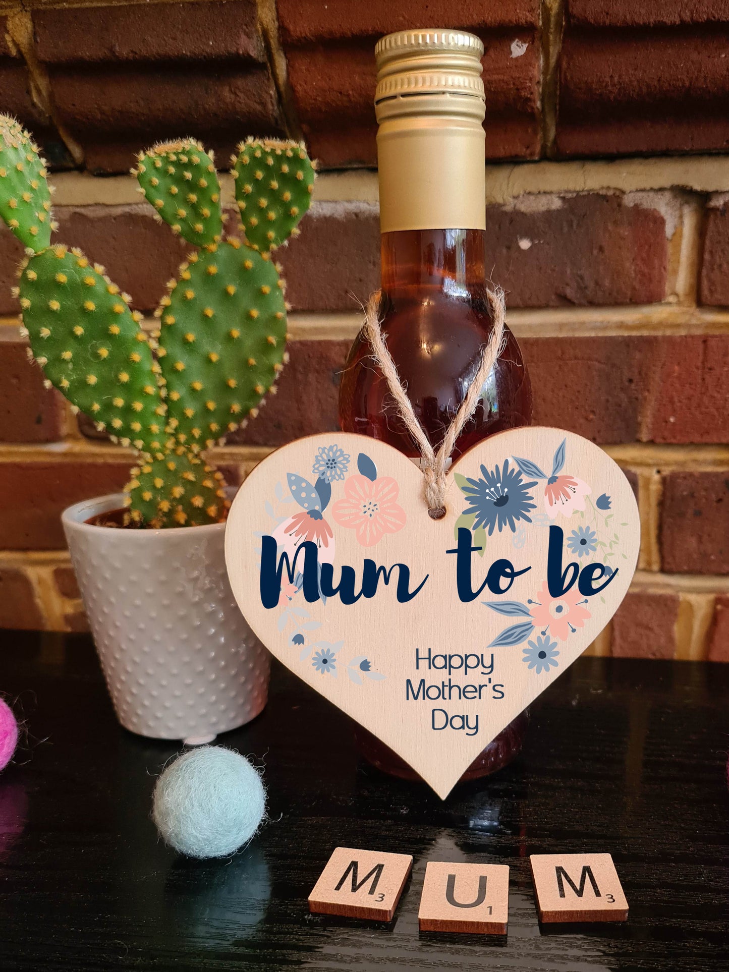 The Plum Penguin Handmade Wooden Hanging Heart Plaque Wish your Mum to be a very happy Mother's Day beautiful thoughtful keepsake wall hanger card alternative stylish floral design