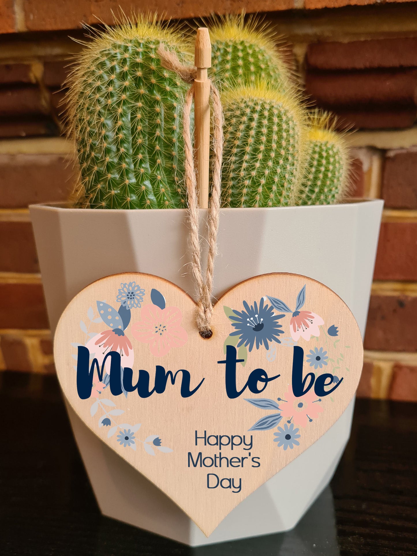 The Plum Penguin Handmade Wooden Hanging Heart Plaque Wish your Mum to be a very happy Mother's Day beautiful thoughtful keepsake wall hanger card alternative stylish floral design