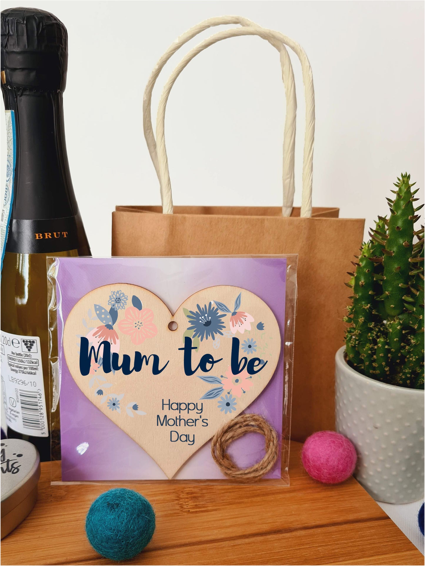 The Plum Penguin Handmade Wooden Hanging Heart Plaque Wish your Mum to be a very happy Mother's Day beautiful thoughtful keepsake wall hanger card alternative stylish floral design
