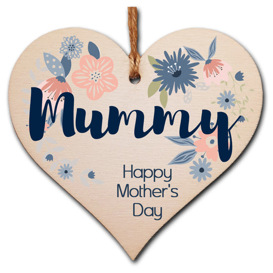 Handmade Wooden Hanging Heart Plaque Mother's Day Gift perfect for Mummy stylish floral celebration card alternative from daughter son children beautiful thoughtful keepsake