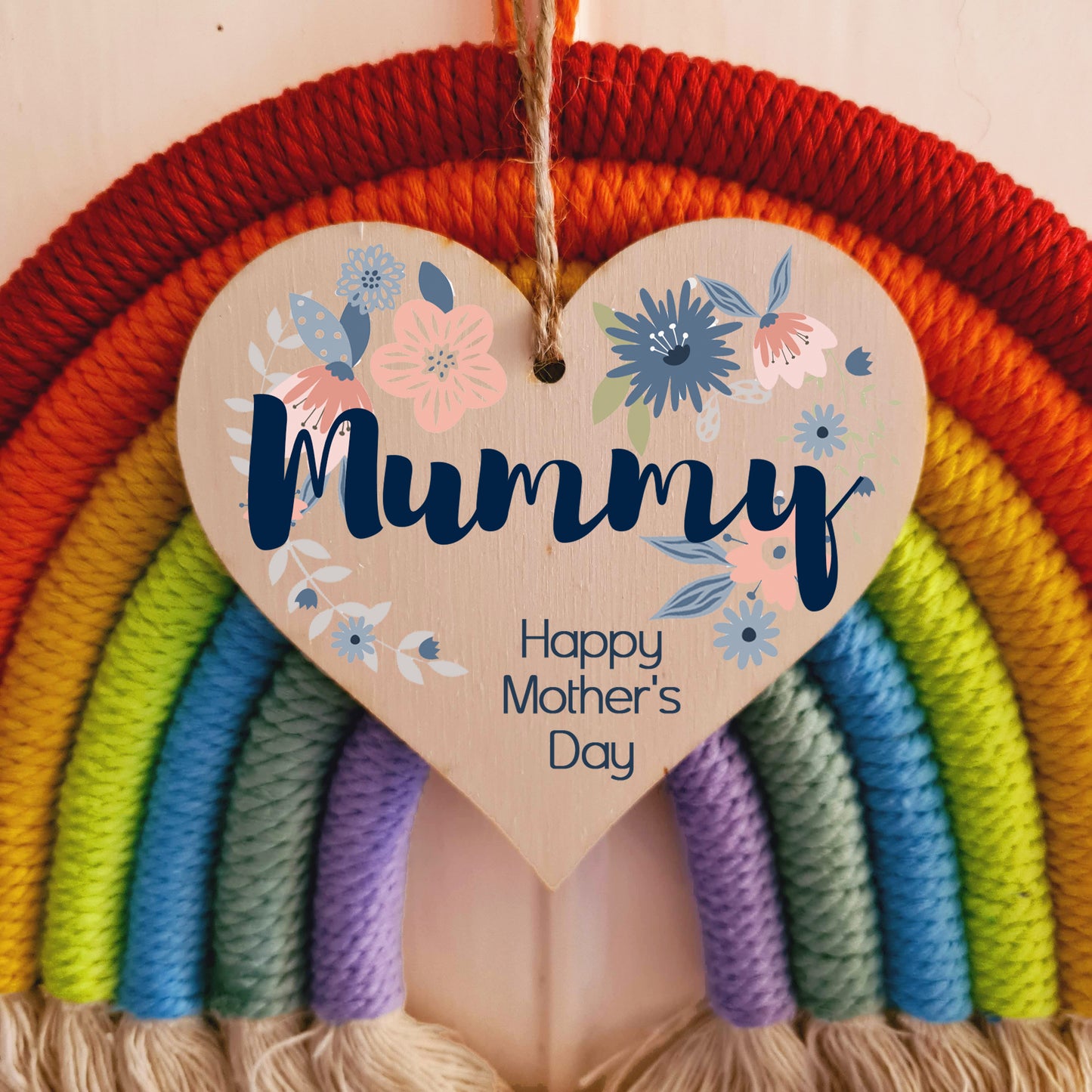Handmade Wooden Hanging Heart Plaque Mother's Day Gift perfect for Mummy stylish floral celebration card alternative from daughter son children beautiful thoughtful keepsake