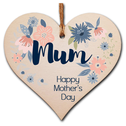 Handmade Wooden Hanging Heart Plaque Mother's Day Gift perfect for Mum stylish floral celebration card alternative from daughter son children beautiful thoughtful keepsake