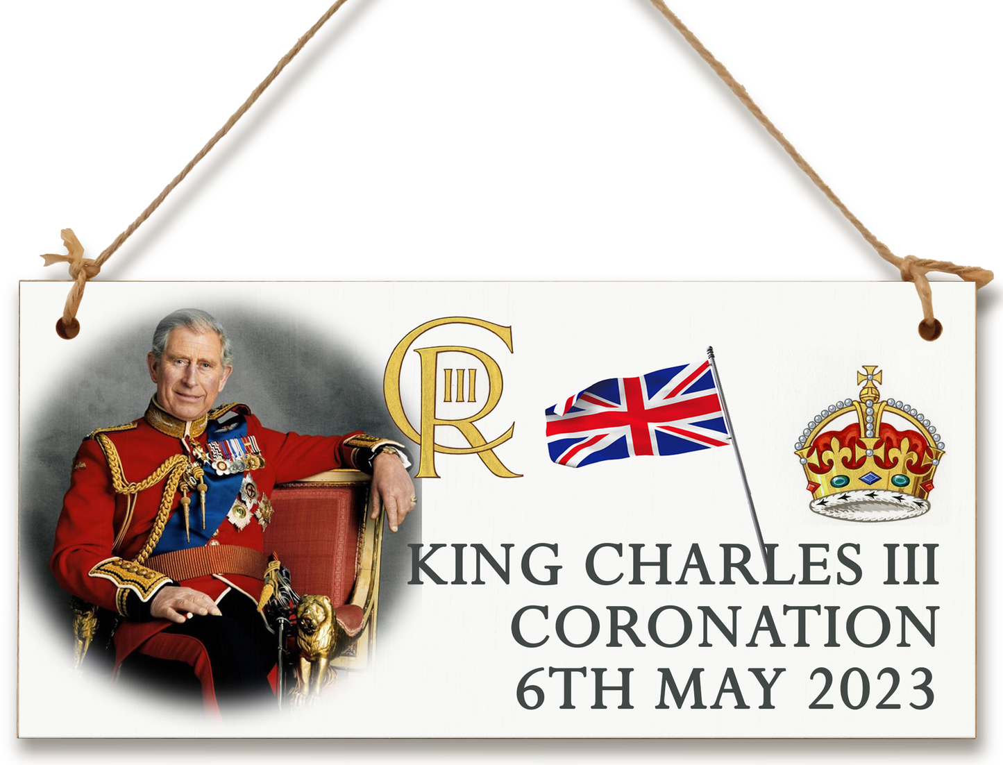 King Charles III Coronation Hanging Wooden Plaque 6th May 2023 Decorations Celebration Party Bunting Alternative Keepsake Royal Memorabilia