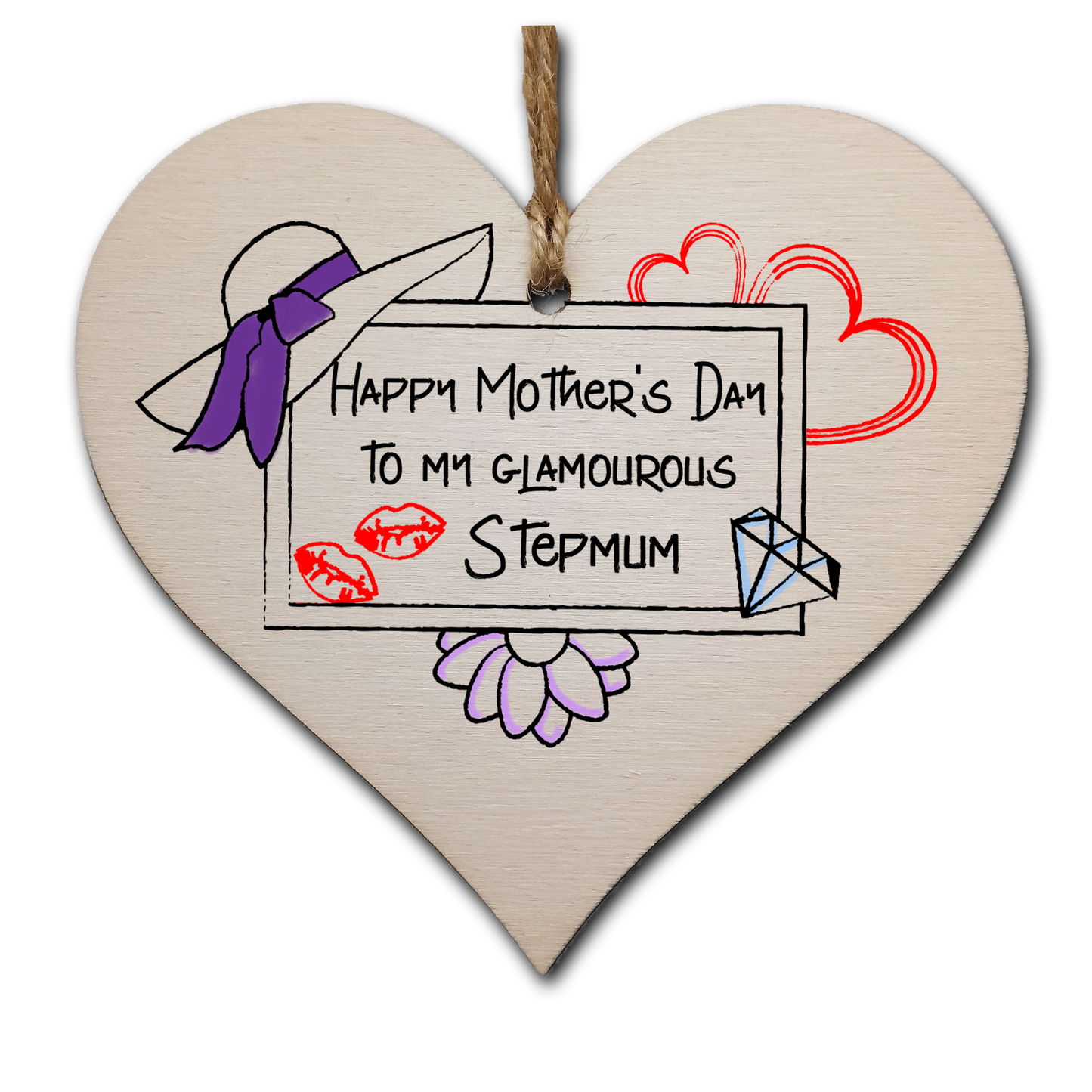 Handmade Wooden Hanging Heart Plaque Mother's Day Gift perfect for glamourous stylish Stepmums special keepsake card alternative from stepchildren wall hanger for special step parent
