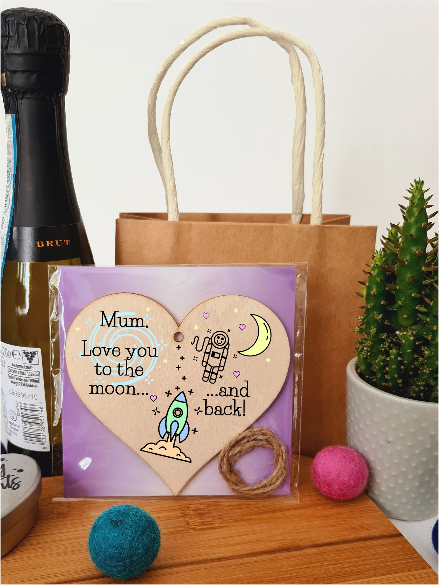 Handmade Wooden Hanging Heart Plaque Mother's Day Gift for Mum loving thoughtful special keepsake cute cartoon space card alternative from children