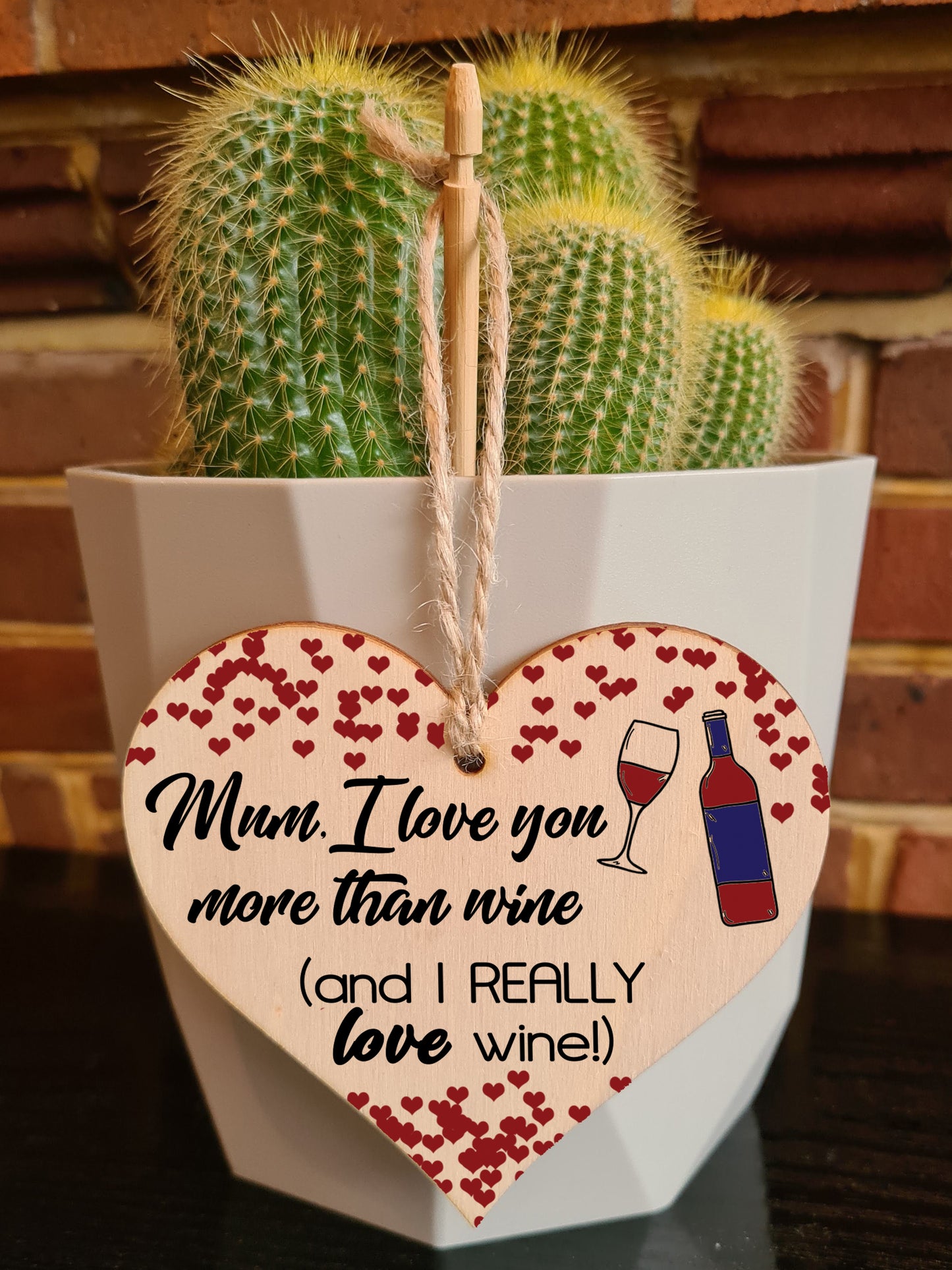 Handmade Wooden Hanging Heart Plaque Mother's Day Gift Mum I love you more than Wine Really love Wine novelty alcohol boozy funny keepsake wall hanger card alternative