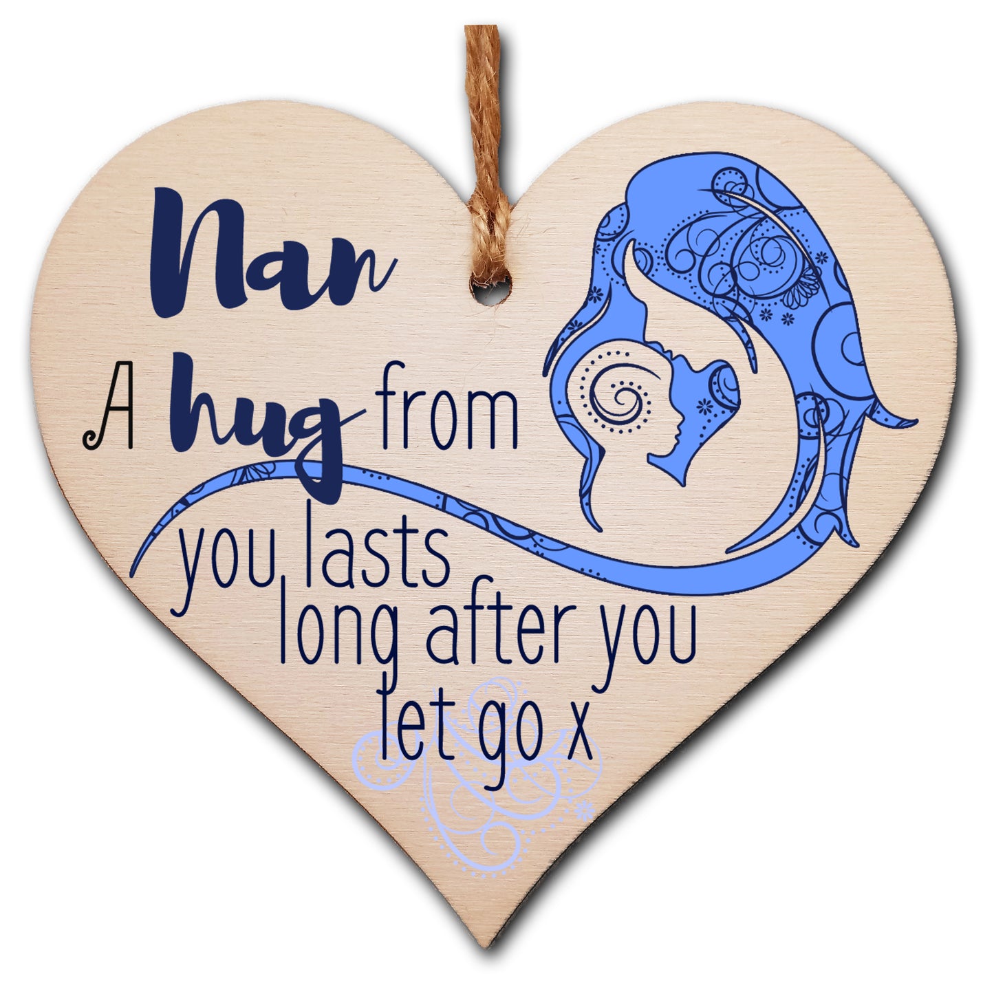Handmade Wooden Hanging Heart Plaque Mother's Day Gift perfect for Nan loving thoughtful special keepsake A hug from you lasts long after you let go card alternative from grandchildren wall hanger