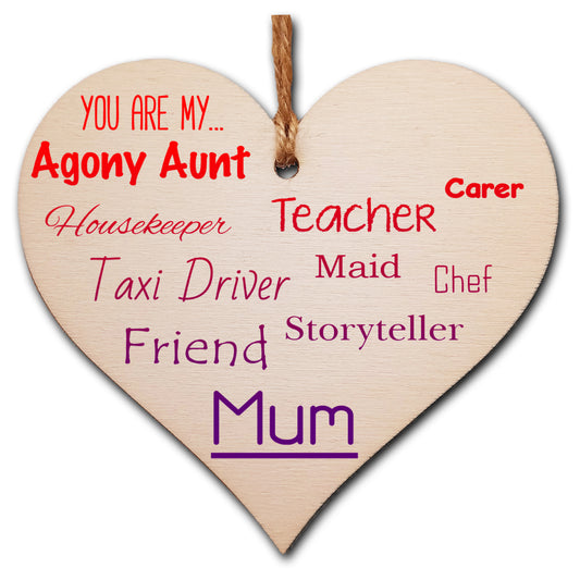 Handmade Wooden Hanging Heart Plaque Mother's Day Gift perfect for Mum fun inspirational keepsake Mum you are Friend Teacher Taxi Driver wall hanger card alternative from daughter son kids