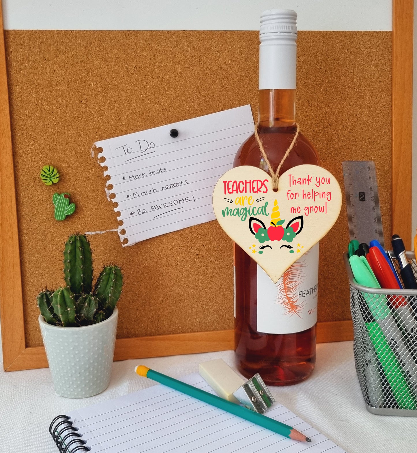 Teachers Are Magical Unicorn Thank You Hanging Heart Wooden Decoration End of Term Gift Card Alternative