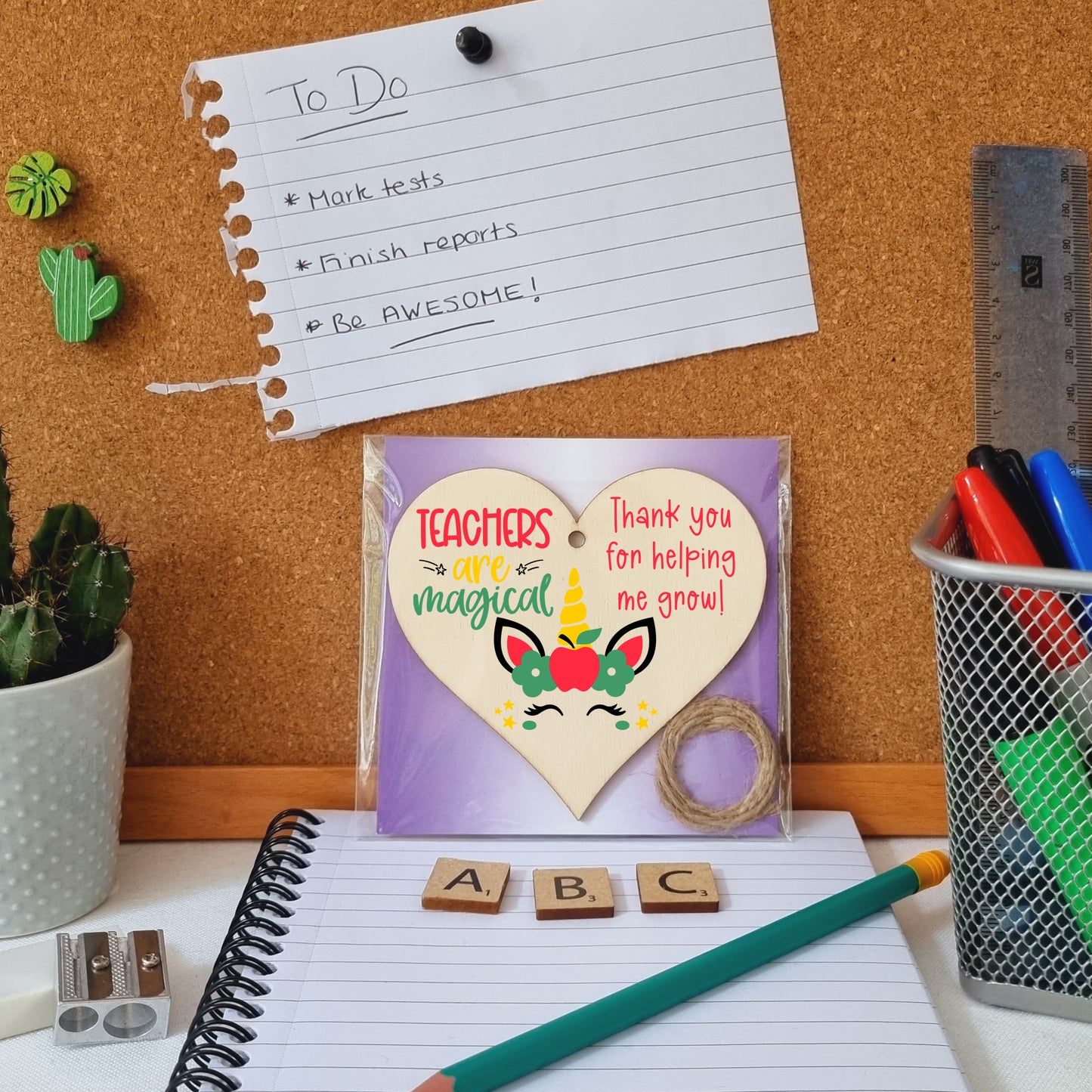 Teachers Are Magical Unicorn Thank You Hanging Heart Wooden Decoration End of Term Gift Card Alternative
