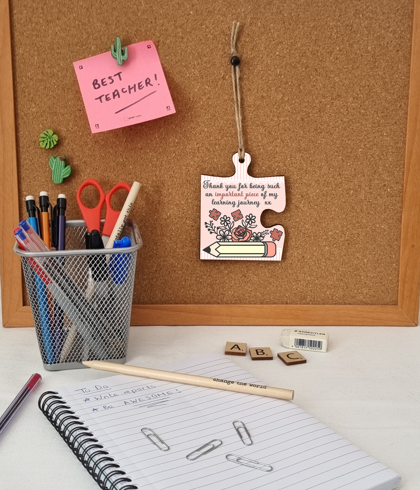 Thank You Important Piece Learning Journey Best Teacher Jigsaw Puzzle Shaped Decorative Hanging Plaque Sign End of Term Gift