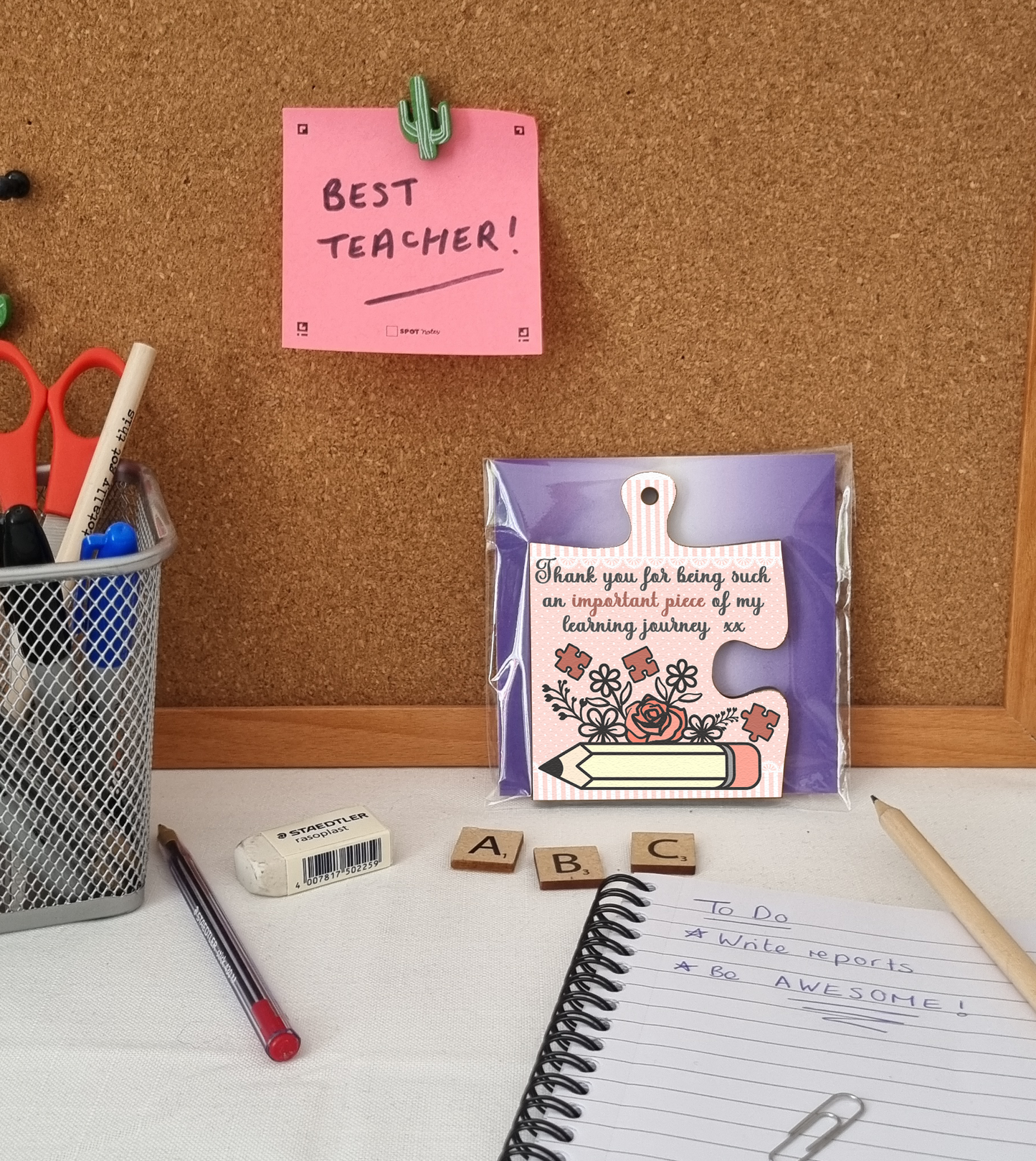 Thank You Important Piece Learning Journey Best Teacher Jigsaw Puzzle Shaped Decorative Hanging Plaque Sign End of Term Gift