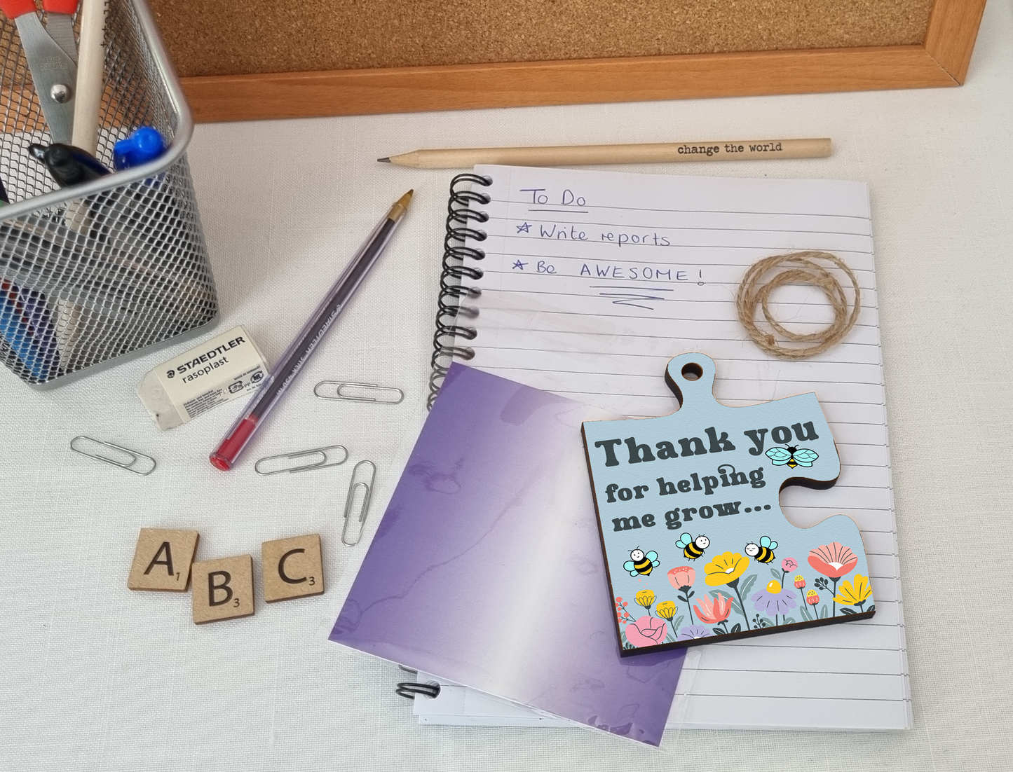 Thank You Helping Me Grow Best Teacher Jigsaw Puzzle Shaped Decorative Hanging Plaque Sign Card Alternative End of Term Gift