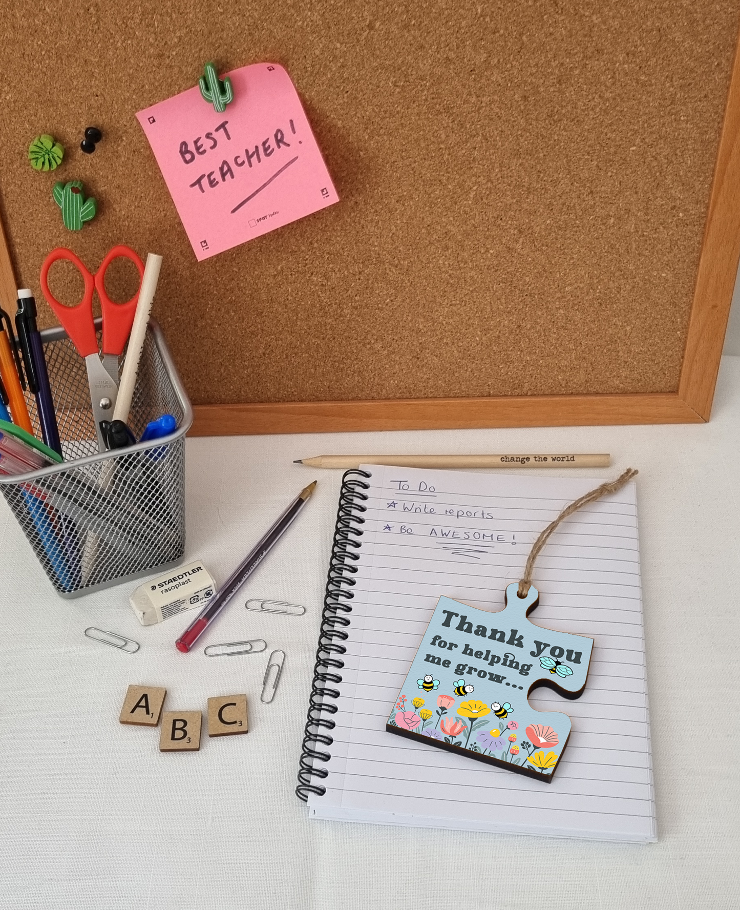 Thank You Helping Me Grow Best Teacher Jigsaw Puzzle Shaped Decorative Hanging Plaque Sign Card Alternative End of Term Gift