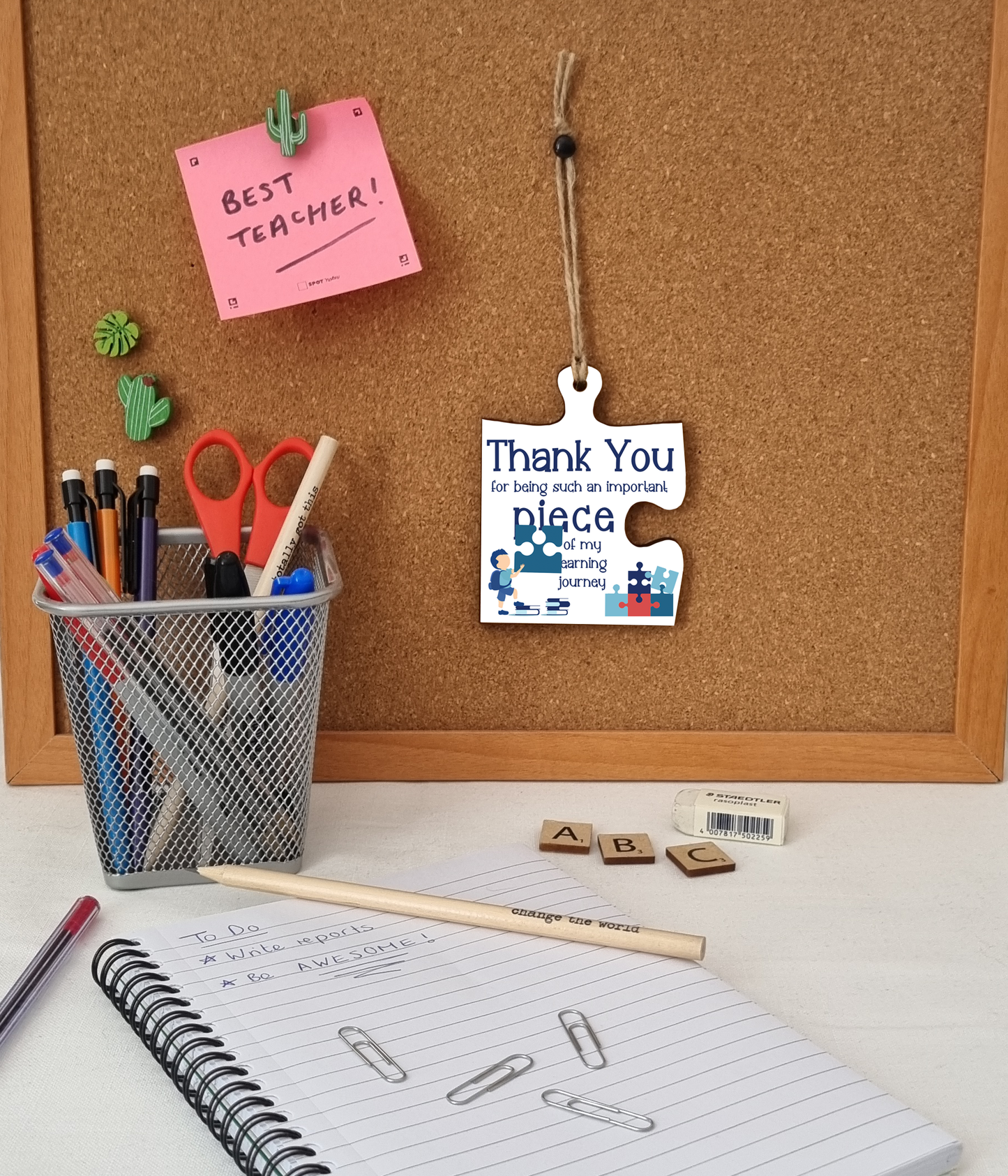 Thank You Important Piece Learning Journey Best Teacher Jigsaw Puzzle Shaped Decorative Hanging Plaque Sign End of Term Gift