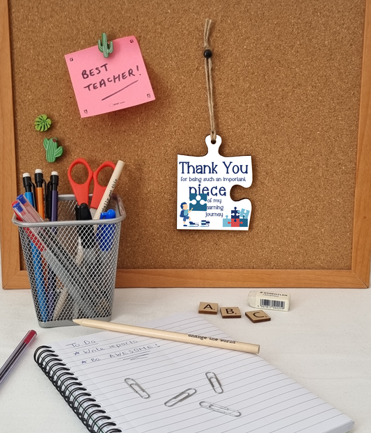 Thank You Important Piece Learning Journey Best Teacher Jigsaw Puzzle Shaped Decorative Hanging Plaque Sign End of Term Gift