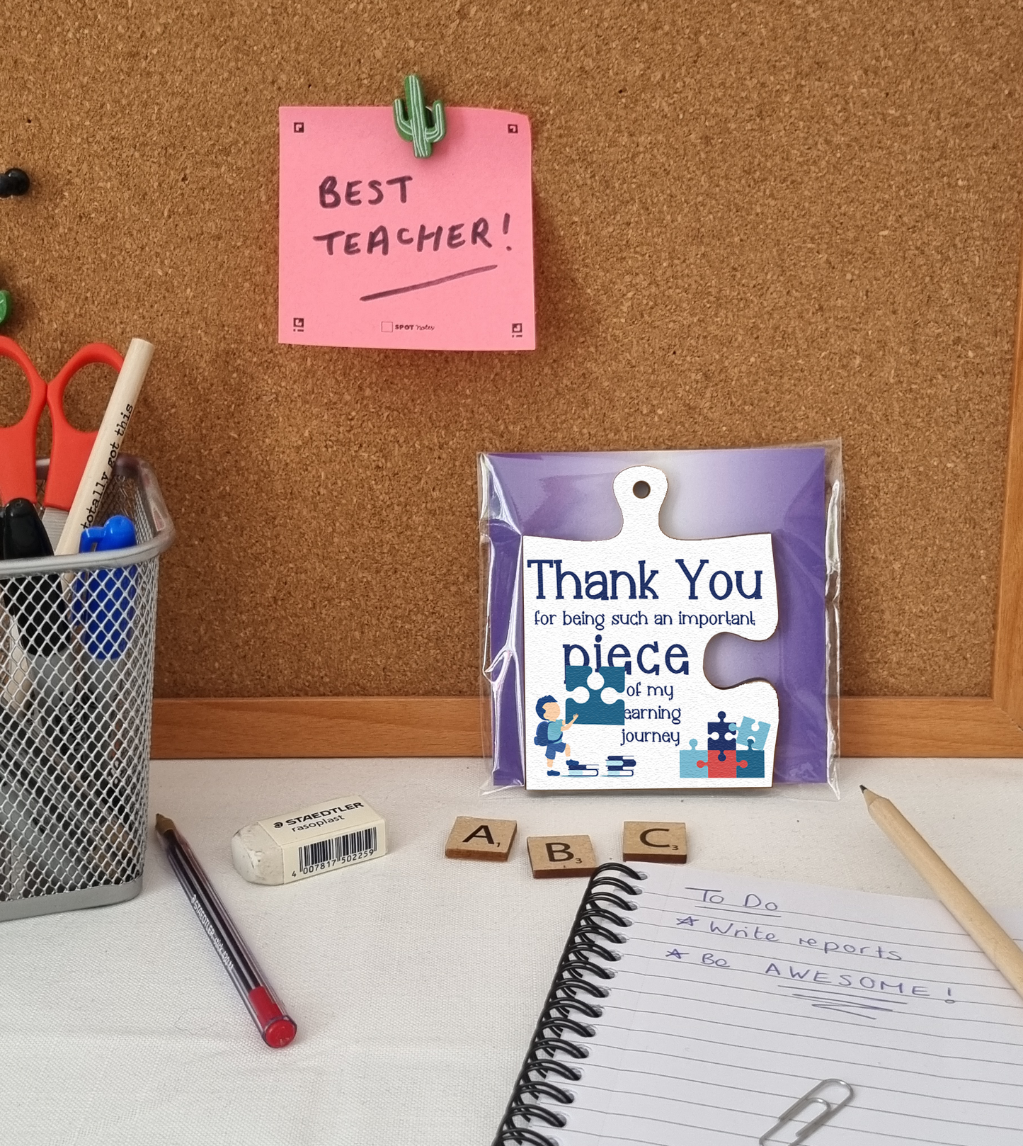 Thank You Important Piece Learning Journey Best Teacher Jigsaw Puzzle Shaped Decorative Hanging Plaque Sign End of Term Gift