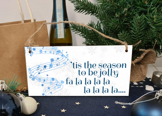 Tis the Season to be Jolly Christmas Decorative Sign Carols Songs Musical Handmade Wooden Hanging Wall Plaque Gift
