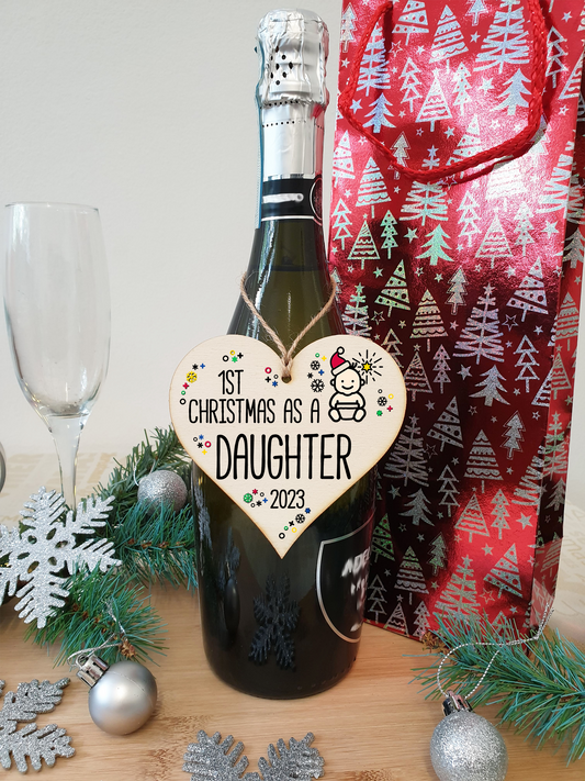 Handmade Wooden Christmas Hanging Heart Plaque Gift 1st Xmas as a Daughter new baby family celebration tree decoration present for family