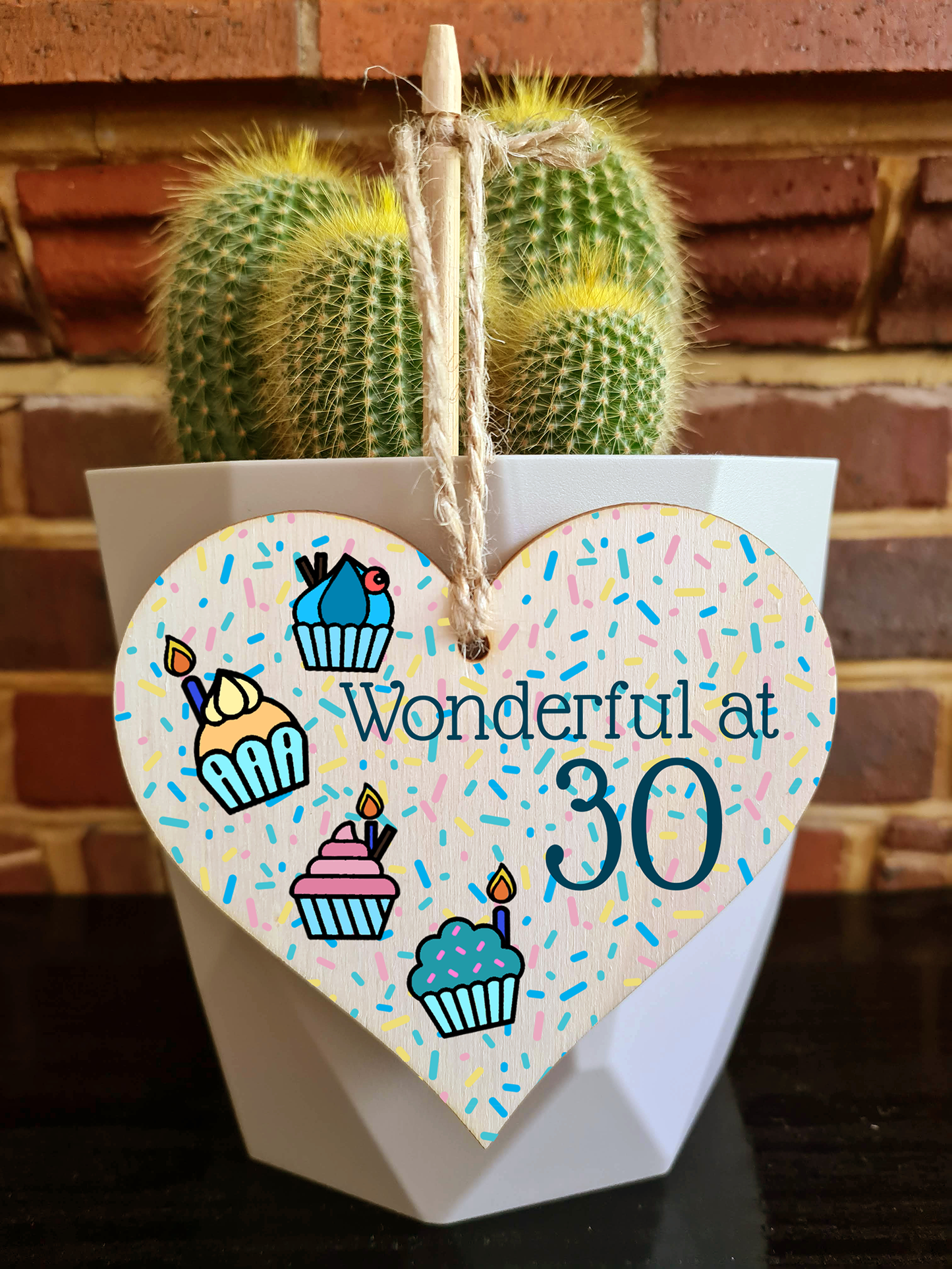 Handmade Wooden Hanging Heart Plaque Gift Wonderful at Thirty Birthday Card Alternative Wall Hanger Bottle Decoration