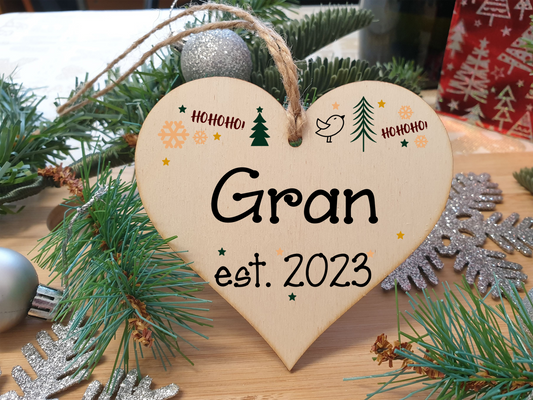 Handmade Christmas Hanging Wooden Heart Plaque Decoration Gift perfect grans grandparents newborns 2022