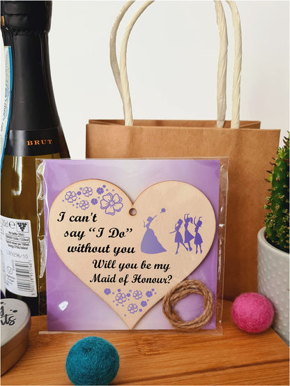 Handmade Wooden Hanging Heart Plaque Gift Will You Be My Maid of Honour Wedding Novelty Keepsake