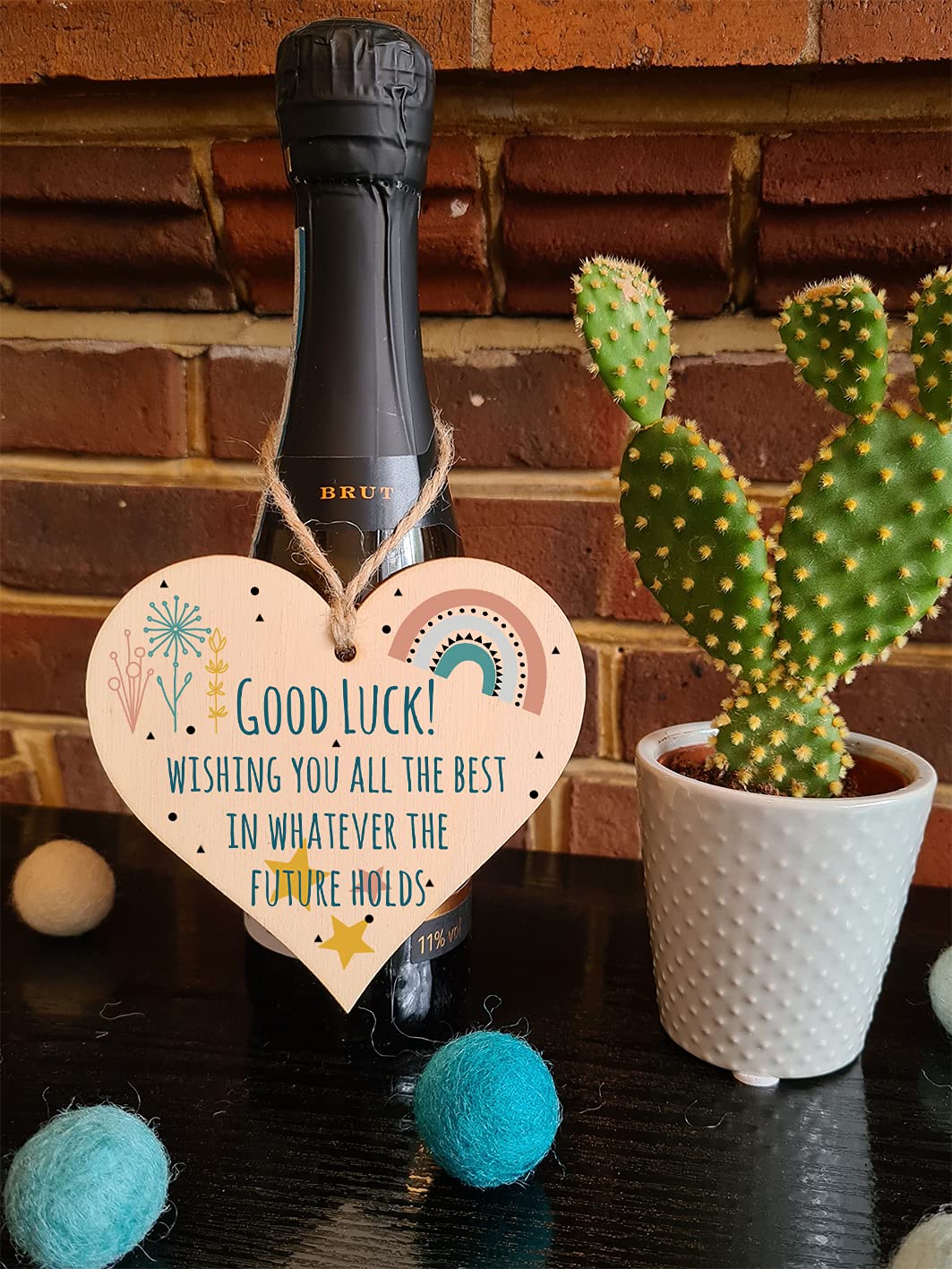 The Plum Penguin Handmade Wooden Hanging Heart Plaque Gift Good Luck Best Future Leaving Retirement Present Colleague Neighbour Card Alternative