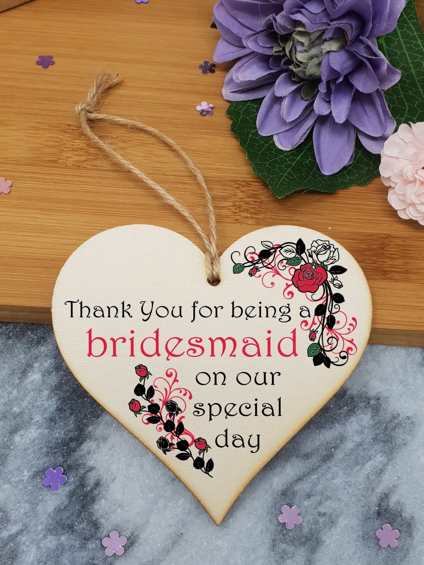 Handmade Wooden Hanging Heart Plaque Gift Thank You for Being My Bridesmaid Wedding Novelty Keepsake