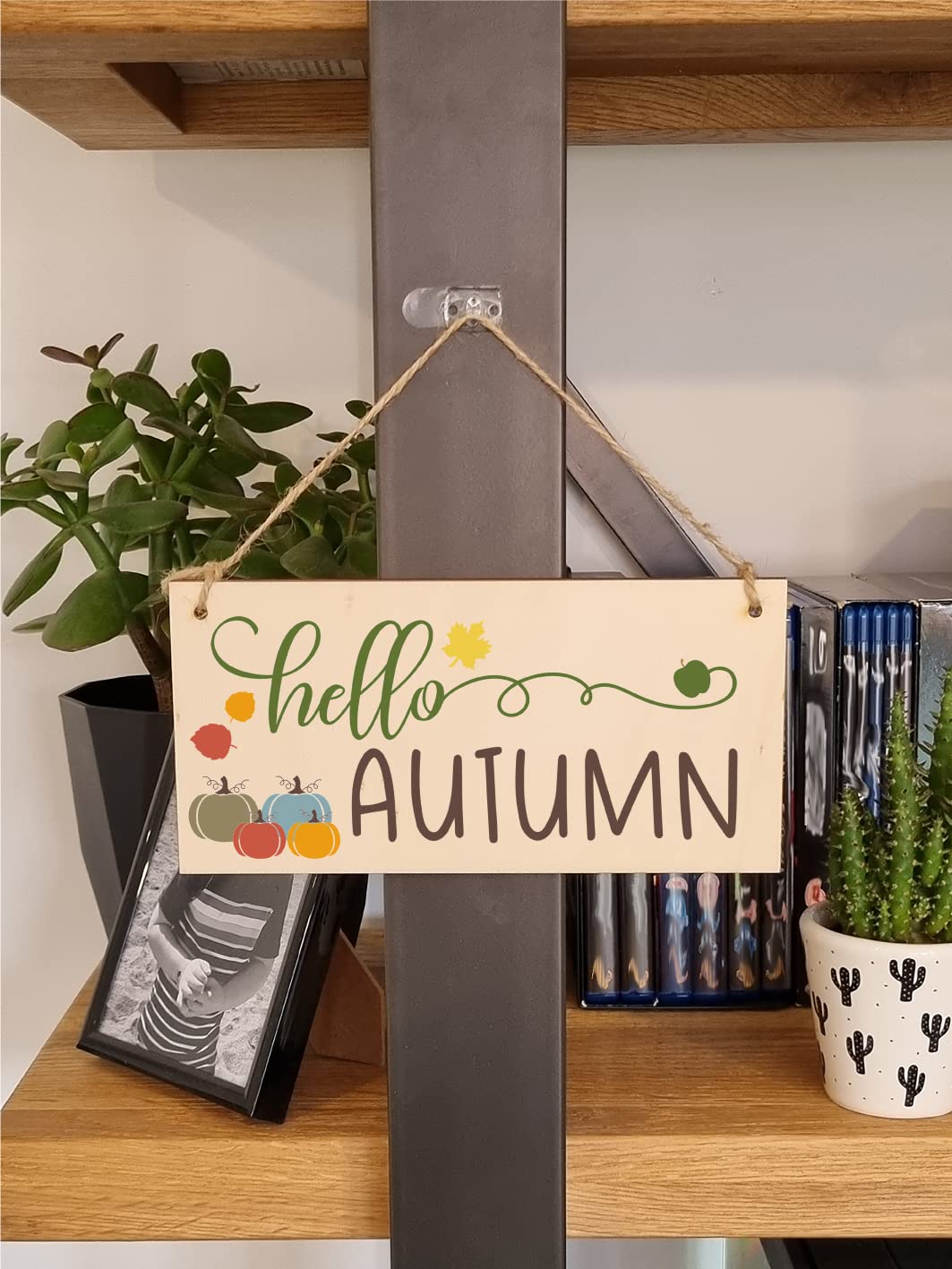 hello Autumn Seasonal Falling Leaves Decorative Pumpkin Sign Handmade Wooden Hanging Wall Plaque Gift Hallway Home Décor