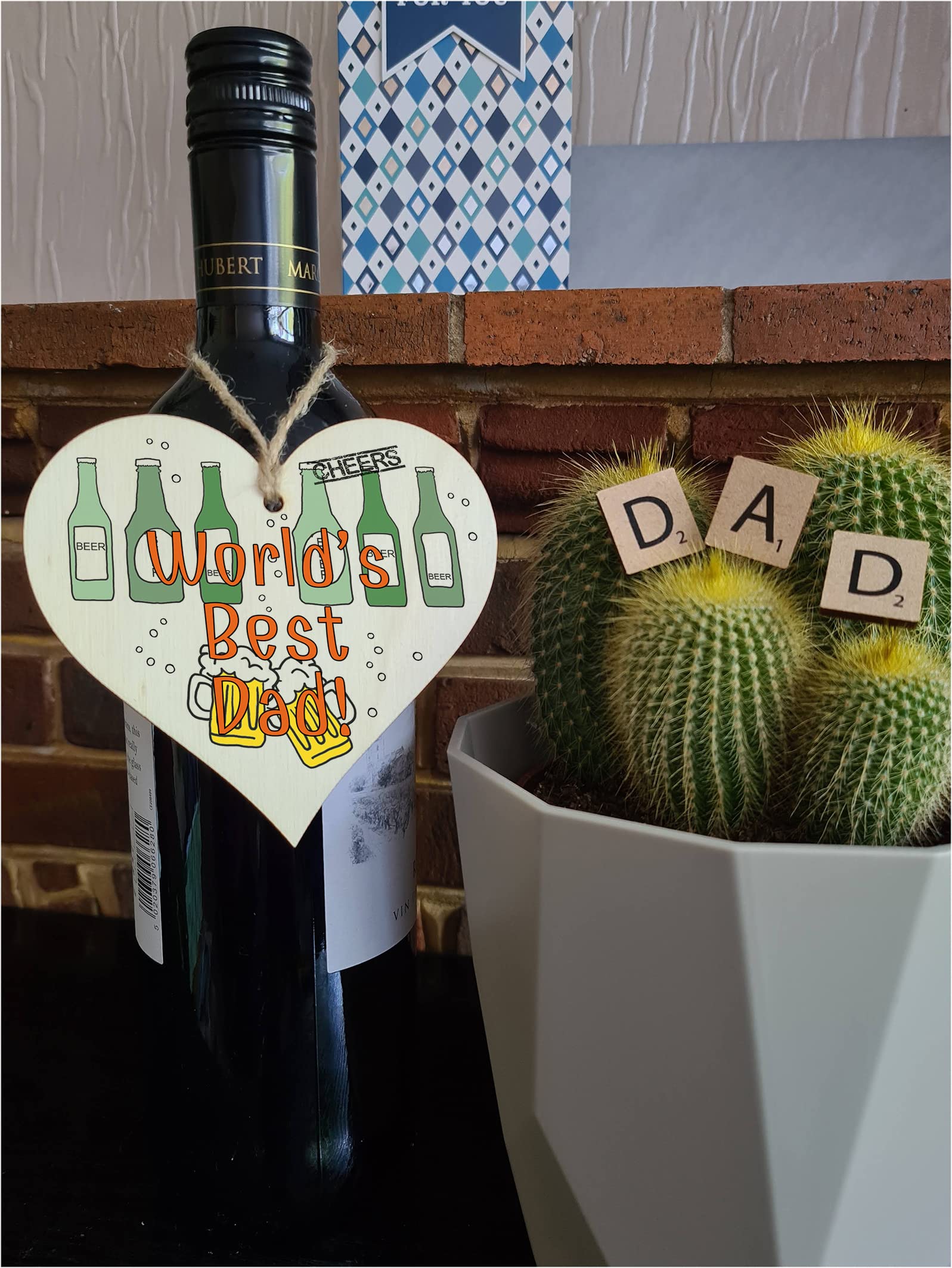 Handmade Wooden Hanging Heart Plaque Gift for Dad this Fathers Day Novelty Fun Thoughtful Keepsake for Beer Fan