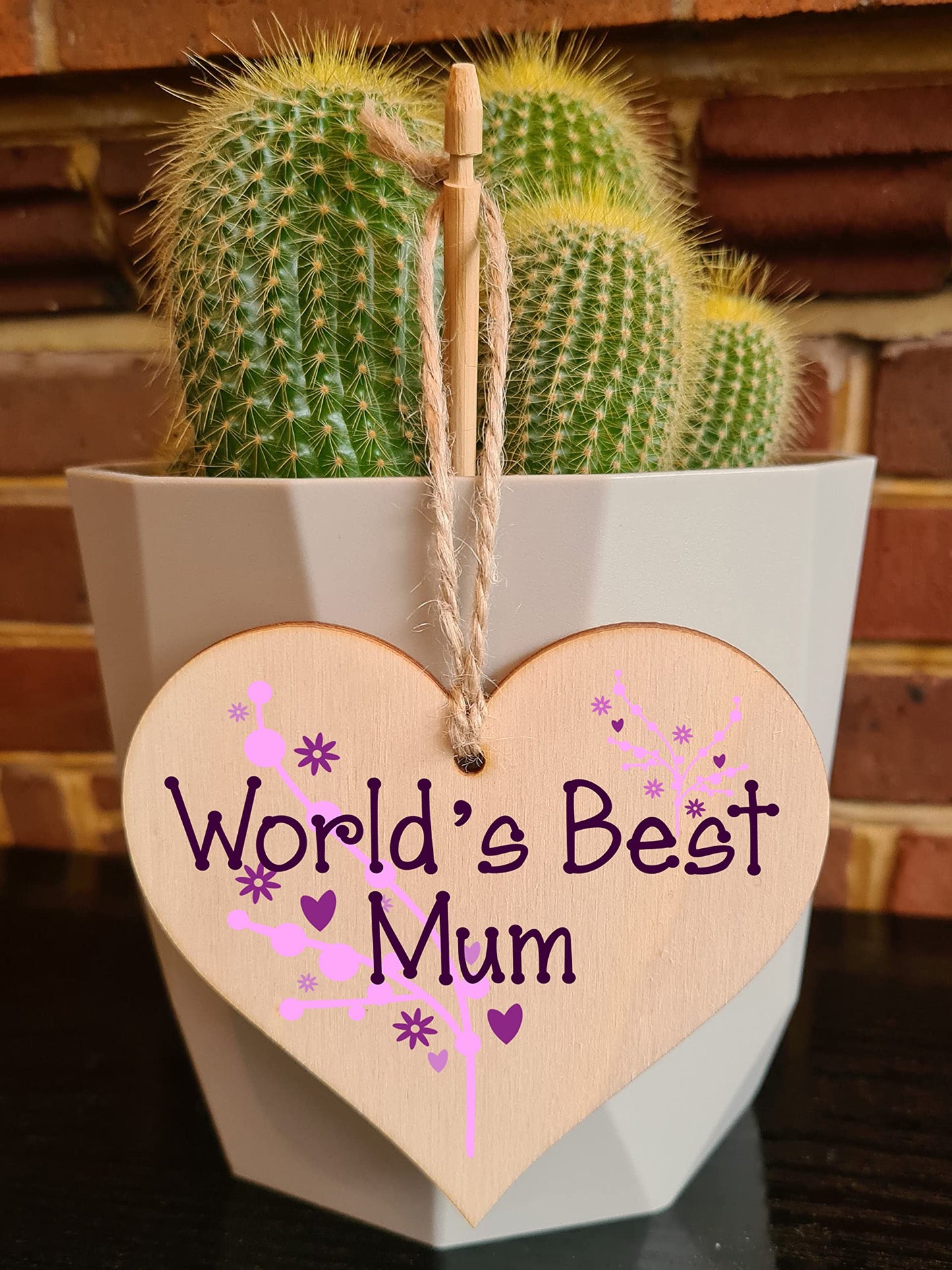 The Plum Penguin Handmade Wooden Hanging Heart Plaque for Mum loving thoughtful special keepsake World's Best Mum stylish classy artistic wall hanger card alternative from daughter son kids