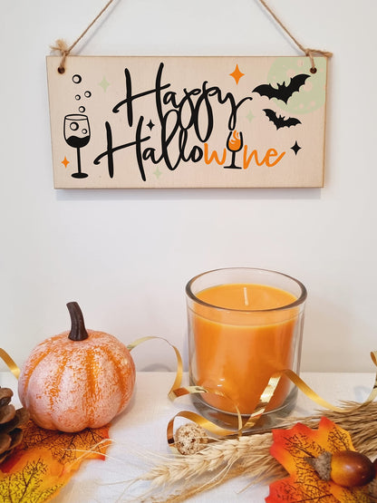 Happy HalloWine Funny Alcohol Halloween Wine Sign Handmade Wooden Hanging Wall Plaque Gift Kitchen Home Décor