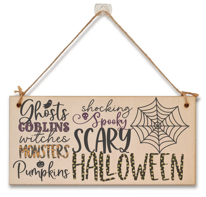 Scary Halloween Ghosts Monsters Spooky Fun Decorative Sign Handmade Wooden Hanging Wall Plaque Gift Hallway Home Décor