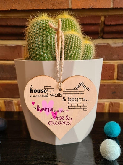 The Plum Penguin Handmade Wooden Hanging Heart Plaque Gift House Walls Home Love Dreams Inspirational Wall Hanger Card Alternative Friendship Family