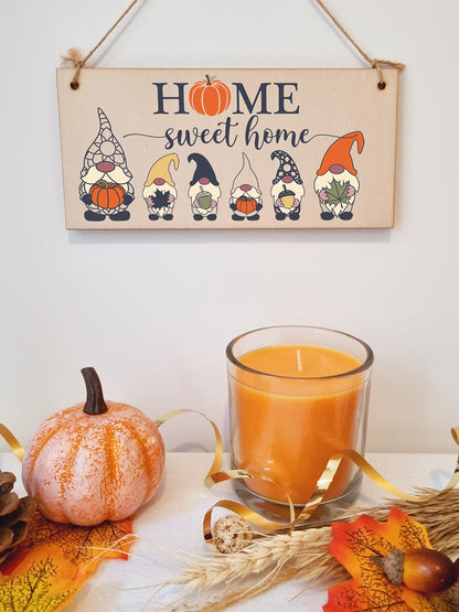 Home Sweet Home Seasonal Decorative Pumpkin Fun Gnome Sign Handmade Wooden Hanging Wall Plaque Gift Hallway Home Décor