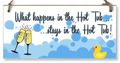 Handmade Wooden Hanging Wall Plaque What Happens in the Hot Tub Funny Novelty Sign Booze and Bubbles