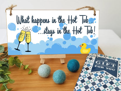 Handmade Wooden Hanging Wall Plaque What Happens in the Hot Tub Funny Novelty Sign Booze and Bubbles
